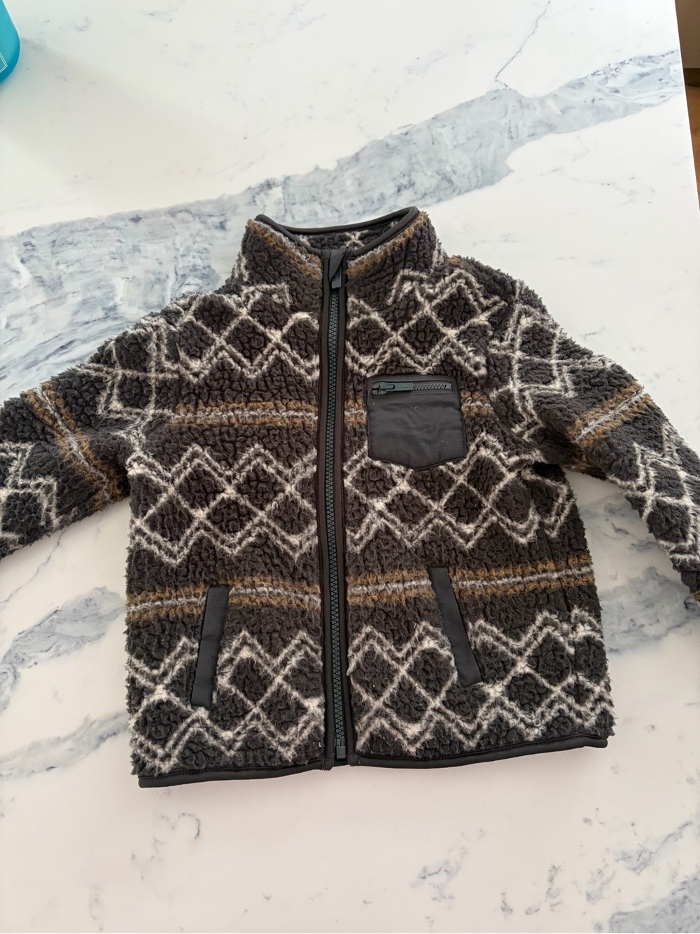 Old Navy Kids Brown and Cream Diamond Sherpa Jacket